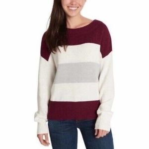 Lucky Brand Burgundy Striped Colorblock Knit Boatneck Pullover Sweater XXL